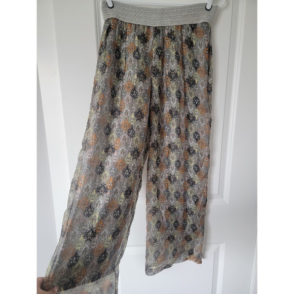 Made In Italy Pants - Made in Italy Silk Blend Wide Leg Smocked Waist Paisley Boho Pants Grey Orange M